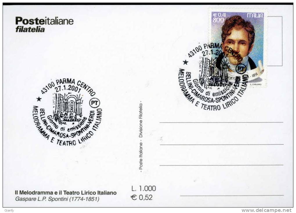 ITALIA MAXIMUM MAXIMA MELODRAMMA OPERA LIRICA SPONTINI 2001 PARMA SASSONE 2522 PERFETTA - Maximum Cards