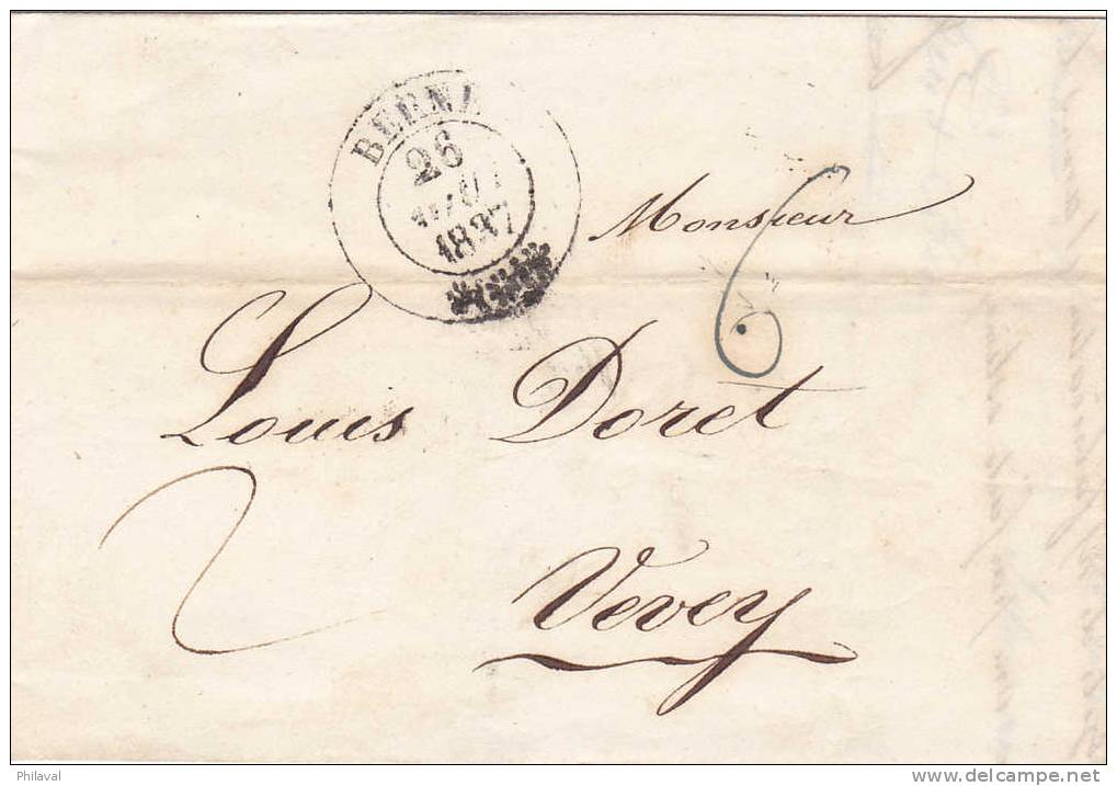Lettre Préphilatélique , Oblitérée à BERN Le 26 Août 1837, à L'attention De Louis Doret, à Vevey - ...-1845 Prephilately