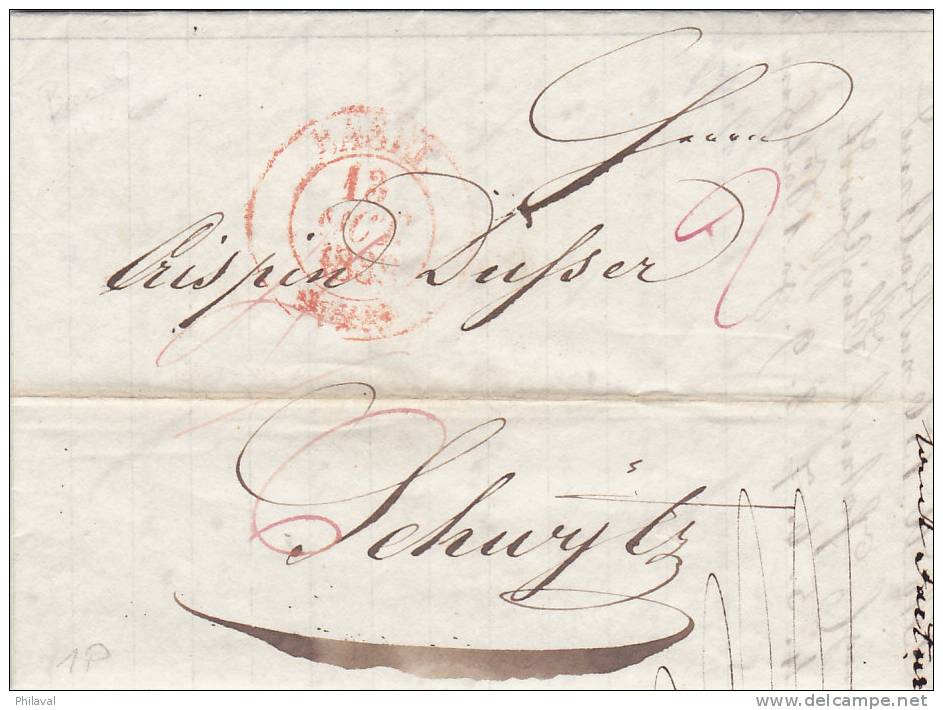 Lettre Préphilatélique , Oblitérée Par Le Cachet Rouge De BASEL Le 13 Octobre 1838 - ...-1845 Precursores