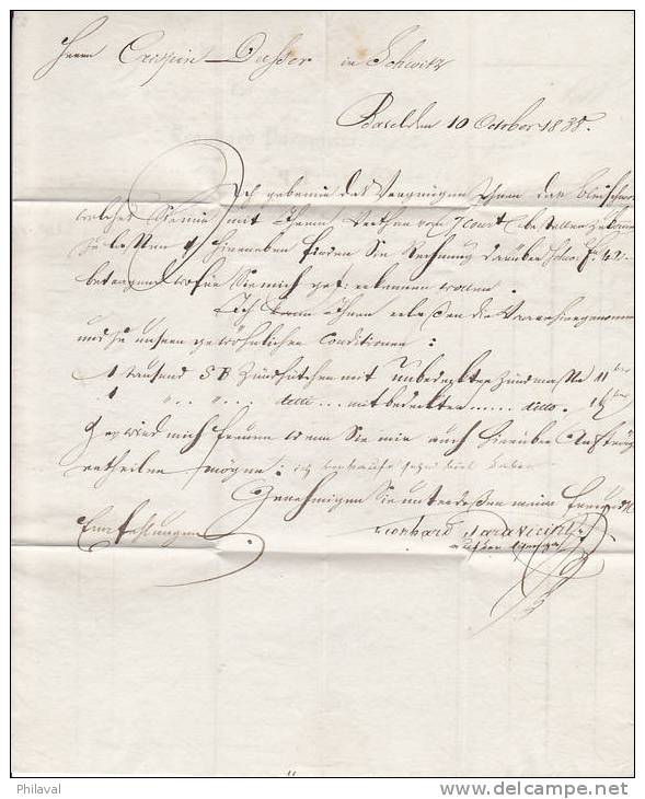 Lettre Préphilatélique , Oblitérée Par Le Cachet Rouge De BASEL Le 13 Octobre 1838 - ...-1845 Precursores