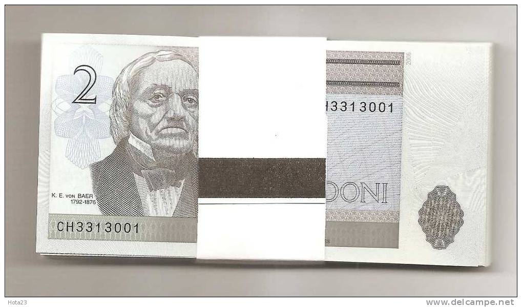 (!) 2007 Estonia Bundle 100 Pieces 2 Kroon Banknote.Crisp UNC.Tartu Universit - Estland