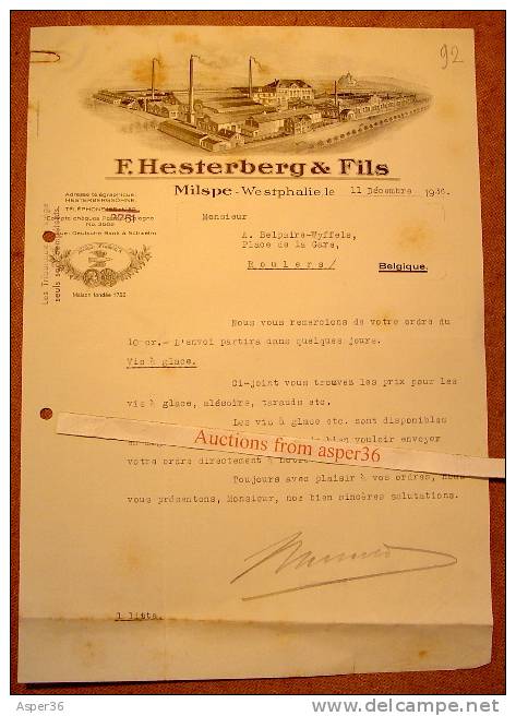 F. Hesterberg & Fils, Milspe-Westphalie 1936 - Otros & Sin Clasificación