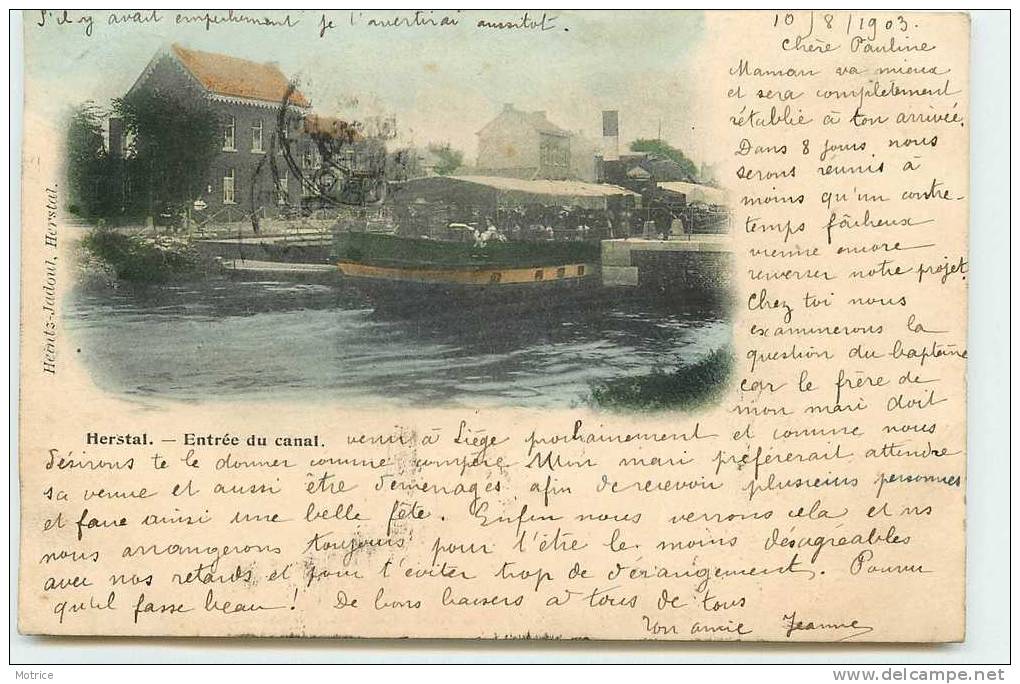 HERSTAL     -      Entrée Du Canal,écluse Et Bateau.(carte 1900). - Herstal