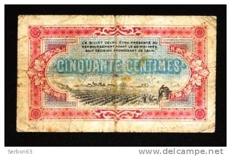 BON- BILLET MONNAIE CHAMBRE DE COMMERCE DE COGNAC CHARENTE 16 - 0,50 CENTIMES N°002,011 C 191 VENDU EN L´ETAT 2 SCANS - Chamber Of Commerce