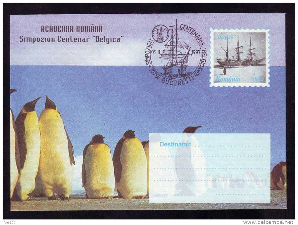 Pingouins & Manchots,Explorer Racovita Ship Belgica In Antarctica,stationery Cover 1997 Romania. - Pingouins & Manchots