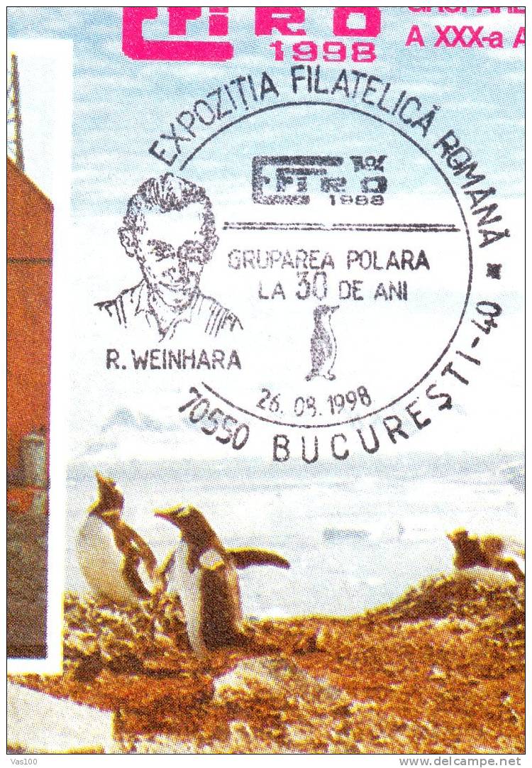 Antarctica Expedition,Pingouins & Manchots,oblitaration Concordante ,very Rare Cover 1998 Romania. - Pinguine