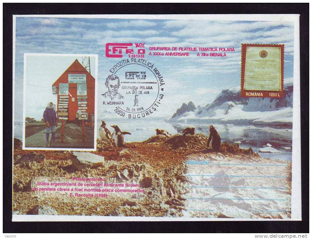 Antarctica Expedition,Pingouins & Manchots,oblitaration Concordante ,very Rare Cover 1998 Romania. - Penguins