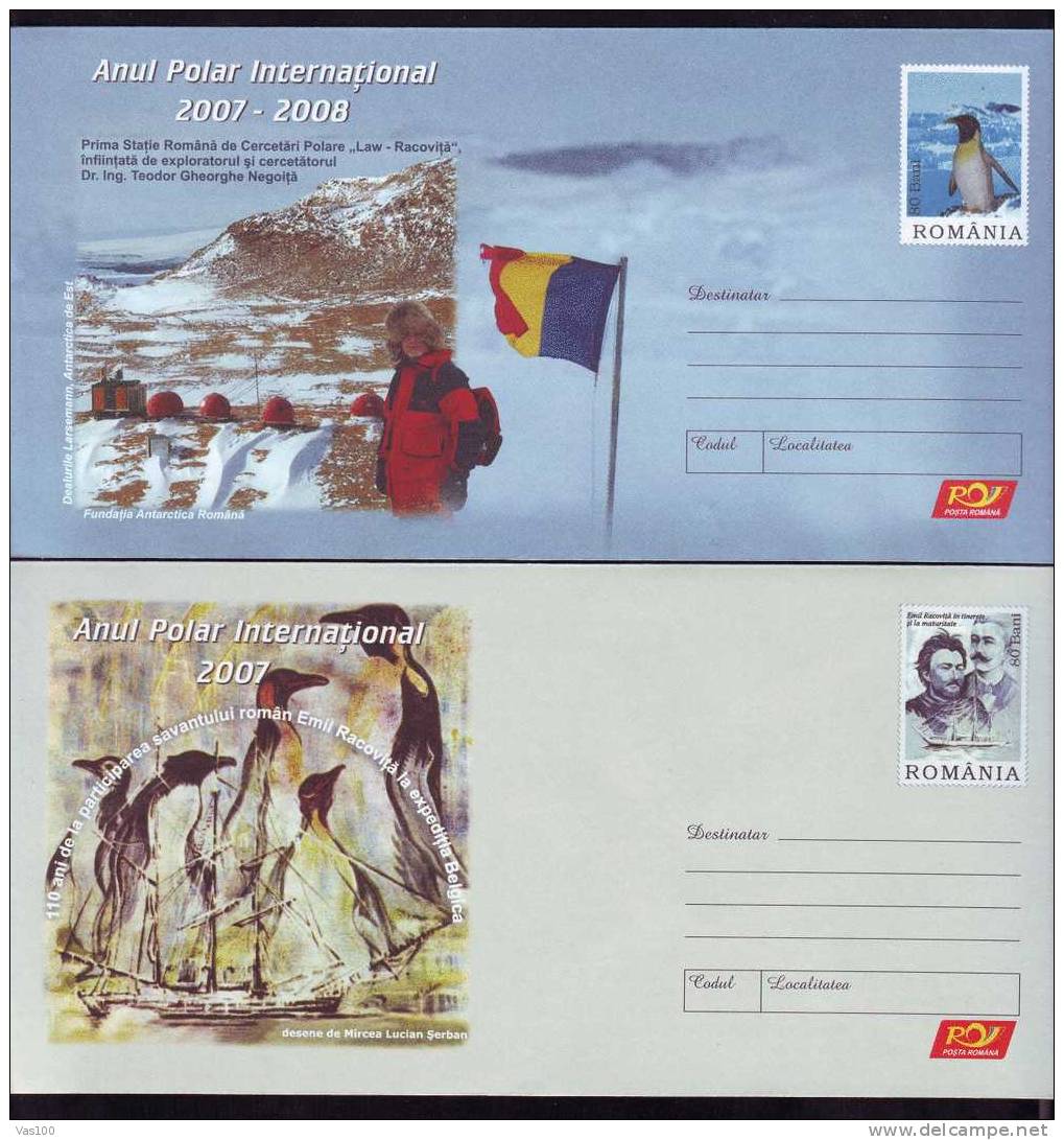 Polar Year 2007,Pingouins & Manchots,2X Stationery Cover 2007 Romania. - Pingouins & Manchots