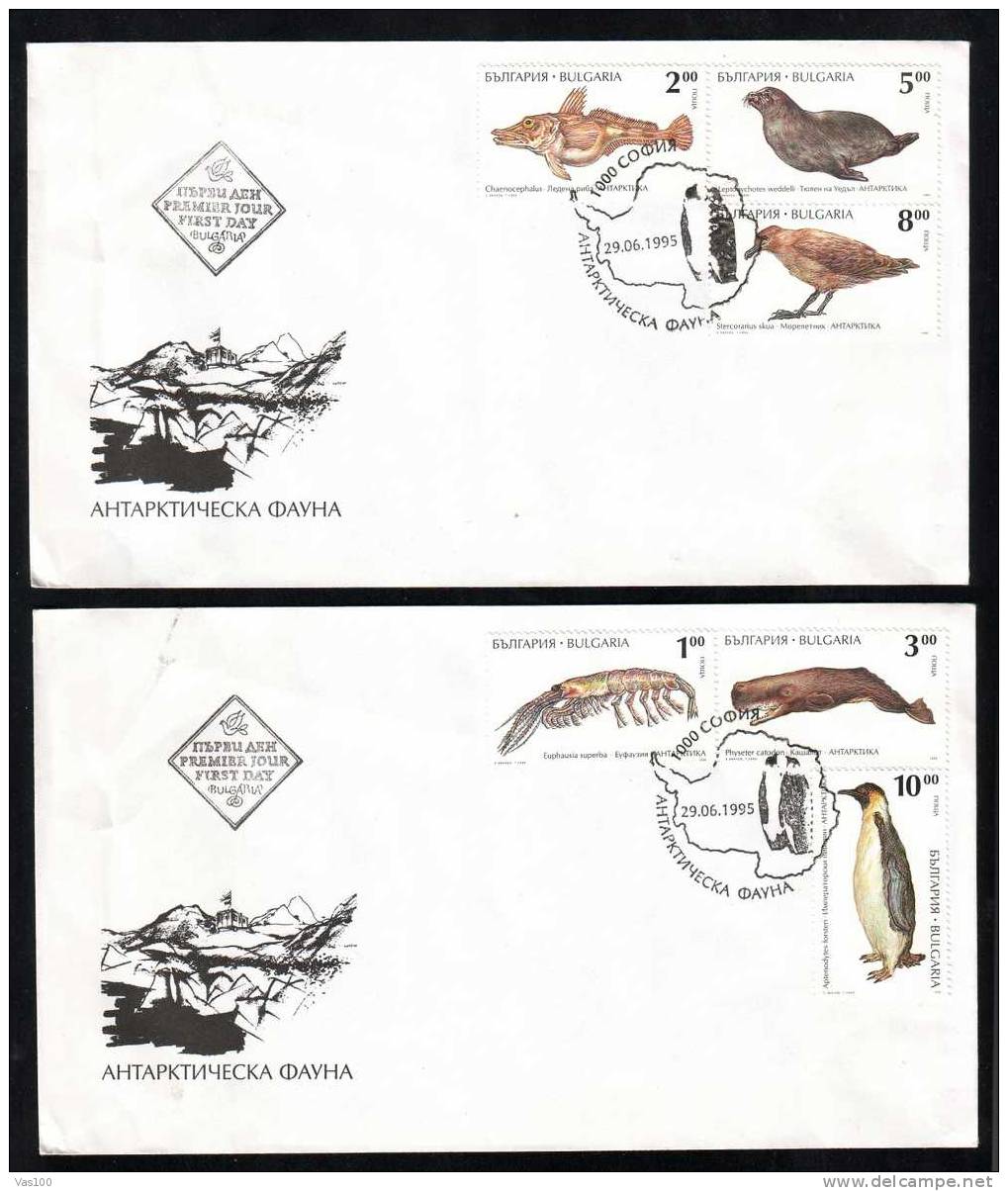 Polar Animals,Pingouins & Manchots Cancell FDC 2X Covers 1995  Bulgaria. - Pinguini