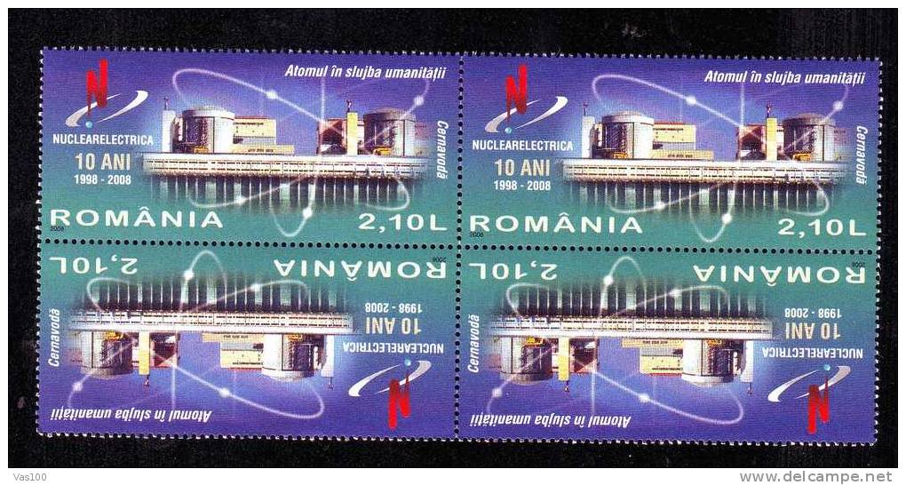 Réacteur Nucléaire, Energie: Tete - Beche X4 Stamps 2008 MNH  Romania – Nuclear Reactor . Atom Energy Canada. - Atomo