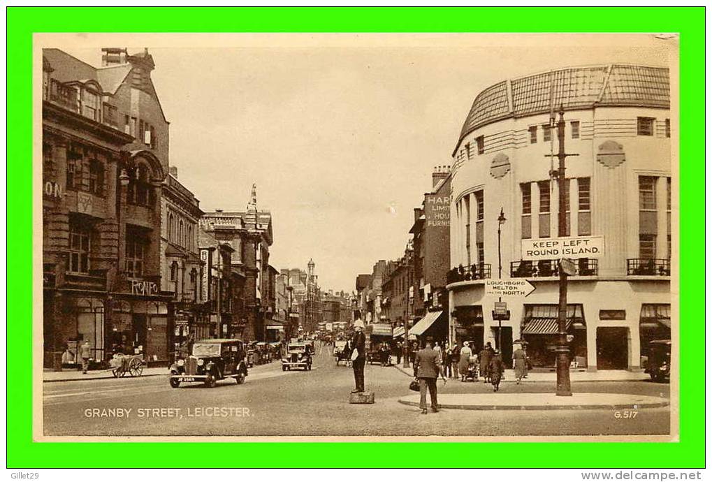 LEICESTER, UK - GRANBY STREET - ANIMATED OLD CARS - VALENTINE & SONS LTD - - Leicester