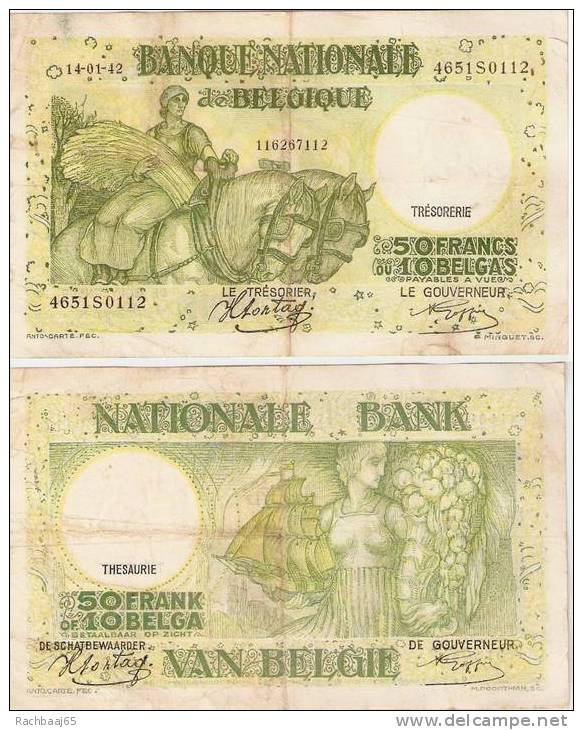 *BELGIQUE*BILLET DE 50 FRANCS 10 BELGA 14.01.1942  SUP - Autres & Non Classés