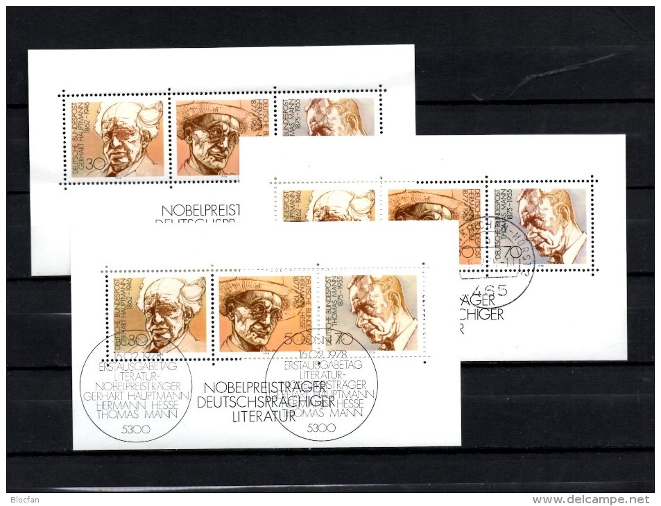 Literatur 1978 Deutsche Nobel-Preisträger BUND Block 16 **/o/SST 7€ Hesse Hauptmann Mann Blocs M/s Sheets Bf BRD/Germany - Théâtre