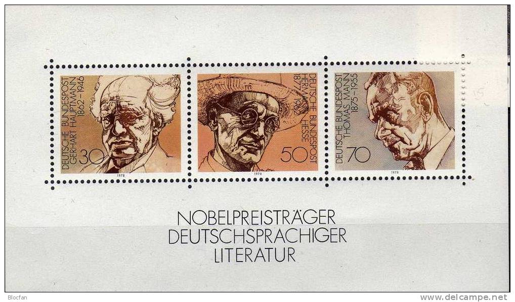 Literatur 1978 Deutsche Nobel-Preisträger BUND Block 16 **/o/SST 7€ Hesse Hauptmann Mann Blocs M/s Sheets Bf BRD/Germany - Théâtre