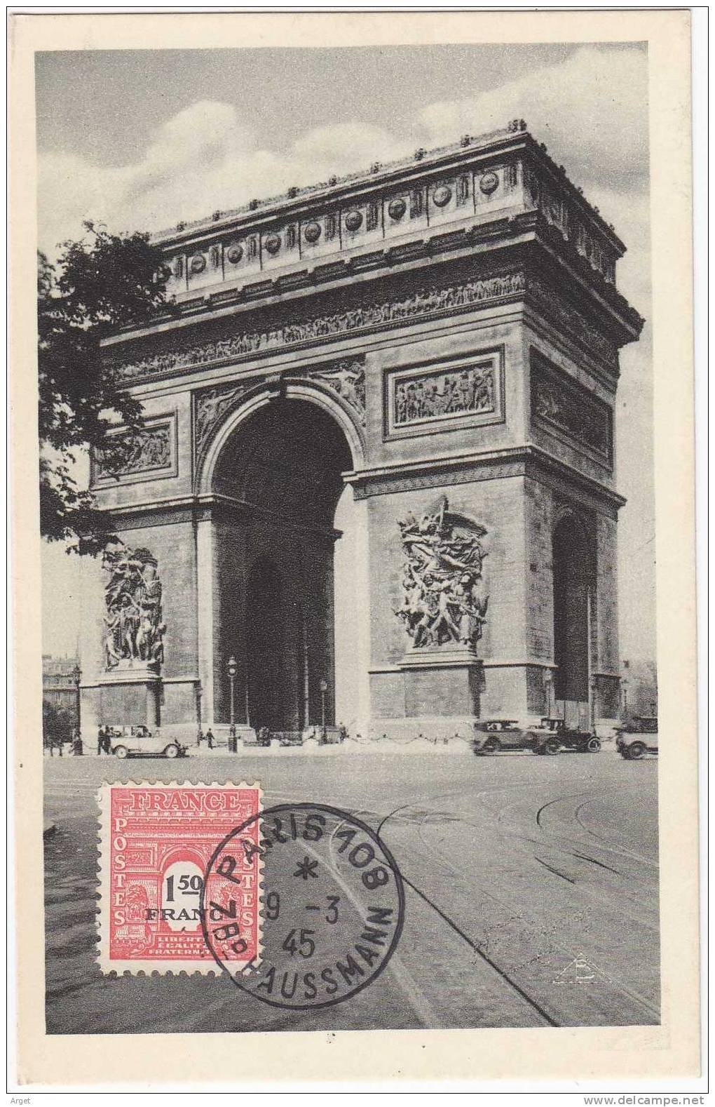 Carte-Maximum FRANCE N°Yvert 708 (Arc De Triomphe) Obl Paris 9.3.45, Ed Braun - 1940-1949