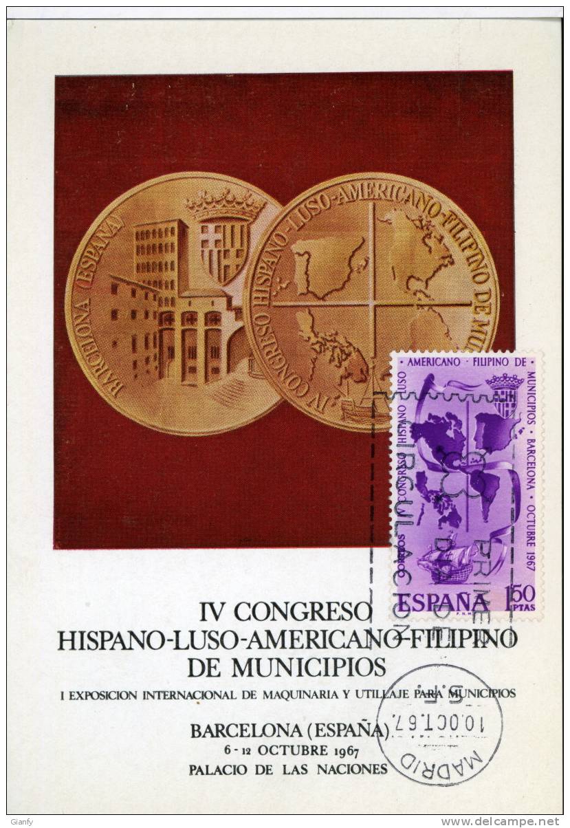 SPAGNA SPAIN MAXIMUM MAXIMA MAXI CARD CONGRESO HISPANO-AMERICANO 1967 PERFETTA  FDC - Tarjetas Máxima