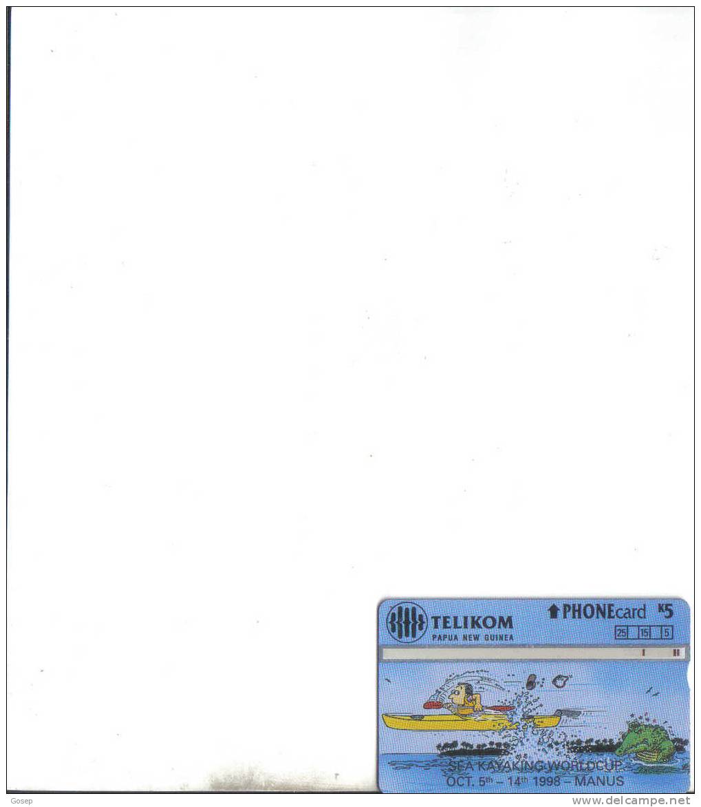 Papua New Guinea-kayaker Crocodile-sea Kavaking World Cup-png106-1/1/1998-(k5)-tirage-40.000-used Card - Papua Nueva Guinea