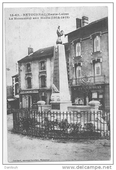 43 // RETOURNAC - Le Monument Aux Morts, 1563  Lombard édit - Retournac