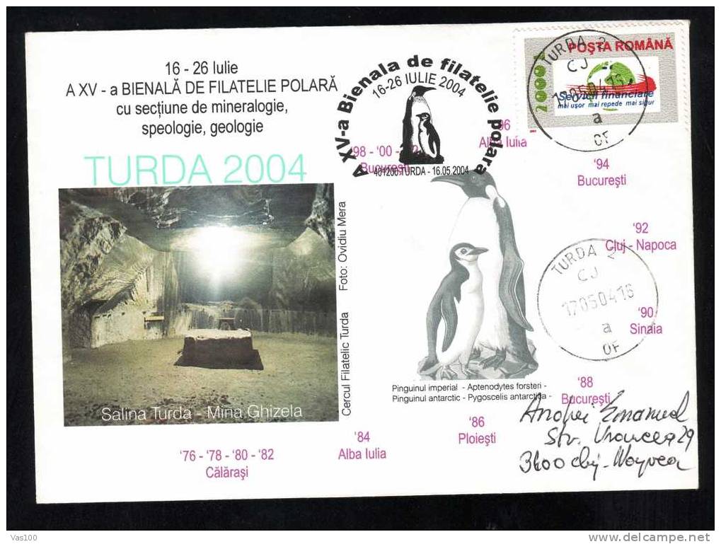 Manchot Empereur. Cover 2004 – Emperor Penguin, 1 Cover Obliteration Concordante Turda - Romania. - Penguins