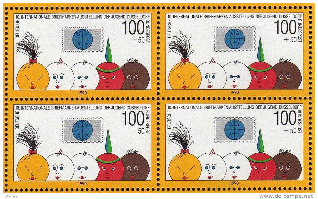 4-Block Ausstellung Der Jugend 1990 BRD 1472+VB Aus Block 21 ** 18€ Kinder-Köpfe Der Welt Bloc Children Sheet Bf Germany - Poppen