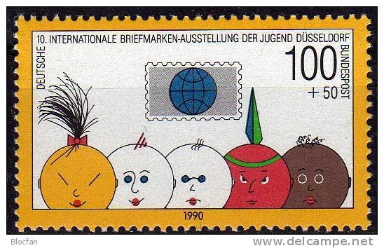 4-Block Ausstellung Der Jugend 1990 BRD 1472+VB Aus Block 21 ** 18€ Kinder-Köpfe Der Welt Bloc Children Sheet Bf Germany - Poppen