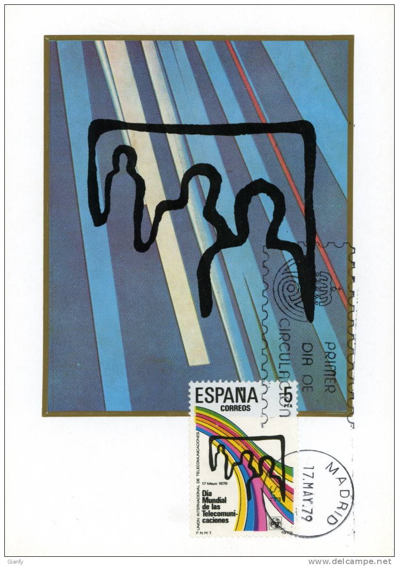 SPAGNA SPAIN MAXIMUM MAXIMA MAXI CARD DIA MUNDIAL TELECOMUNICACIONES 1979 PERFETTA  FDC - Tarjetas Máxima