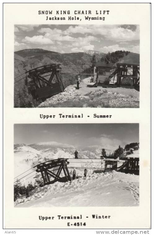 Jackson Hole Wyoming, Snow King Chair Lift In Summer And Winter With Snow, Ski, C1940s/50s Vintage Real Photo Postcard - Autres & Non Classés
