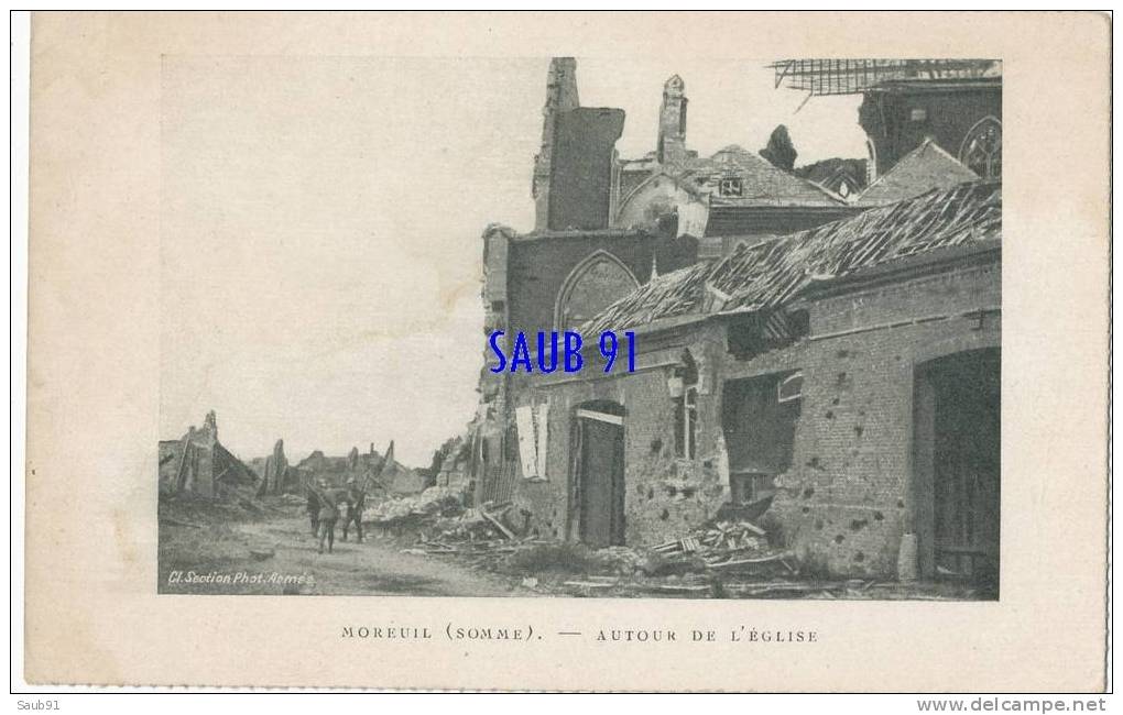 Moreuil -Autour  De L'Eglise (Après Les Bombardements)-Guerre 14-18--Agenda PLM- 1919 -Animée- -Non Circulé -Réf:3_0133 - Moreuil
