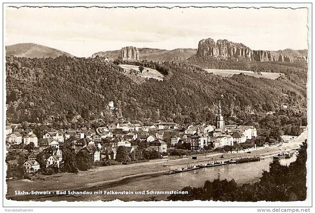 AK Sächs. Schweiz Bad Schandau Mit Falkenstein U Schrammensteinen 29.6.59-12 BAD SCHANDAU 1 Nach Mühlhausen / Thüringen - Bad Schandau