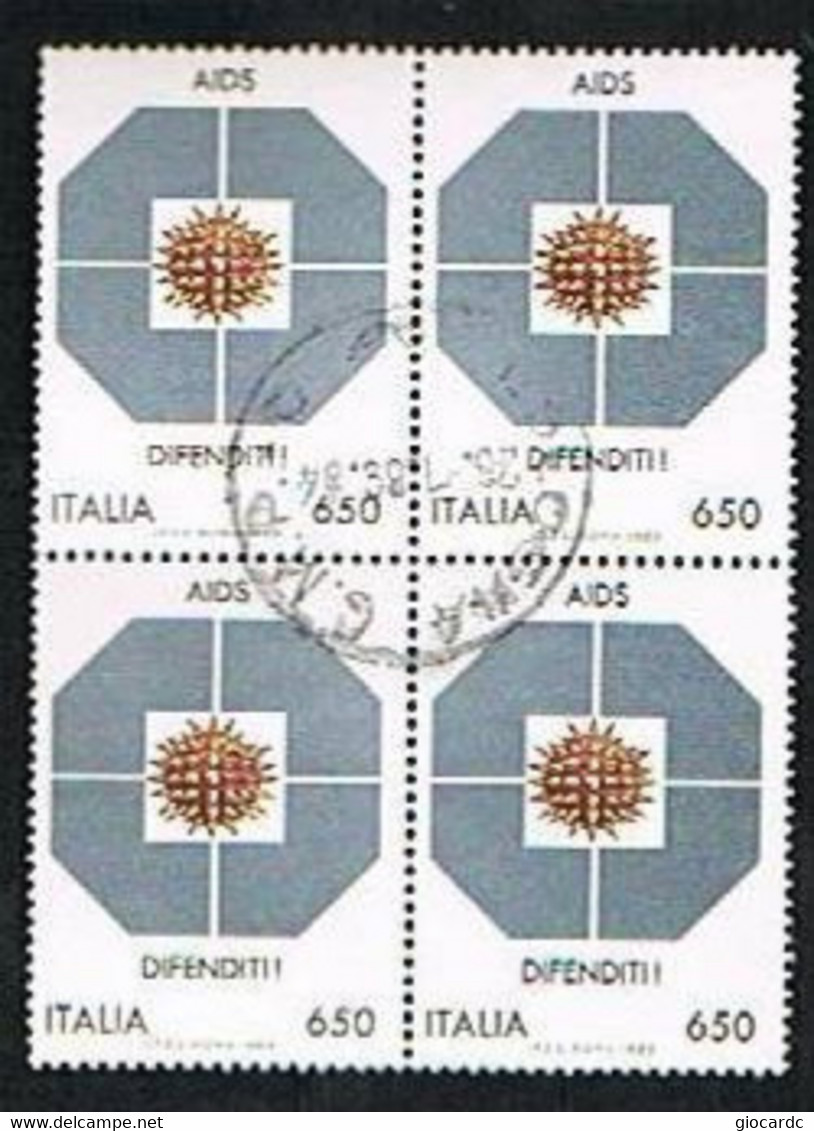 ITALIA  REPUBBLICA - CAT.UNIF.1873 - 1989 LOTTA CONTRO L'AIDS      IN QUARTINA  USATA (°) - Blocks & Sheetlets