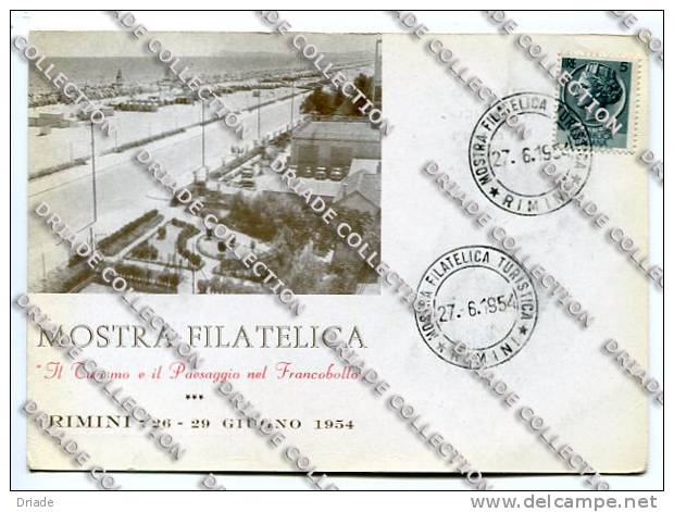 CARTOLINA MOSTRA FILATELICA RIMINI ANNO 1954 CON ANNULLO - Rimini