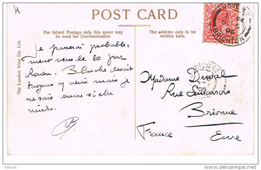 Postal, BRICHTON 1906 (Inglaterra) , Post Card, Postkarte, - Briefe U. Dokumente