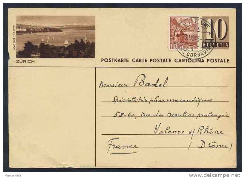 SUISSE - ZURICH - LAC - VOILIERS / 1945 ENTIER POSTAL ILLUSTRE + CENSURE - Stamped Stationery