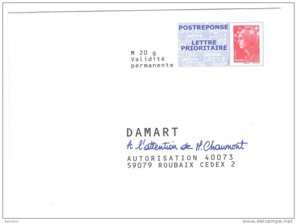 POSTREPONSE - Lettre Prioritaire - DAMART - M. Chaumont  "09P198" - PAP: Antwort/Beaujard
