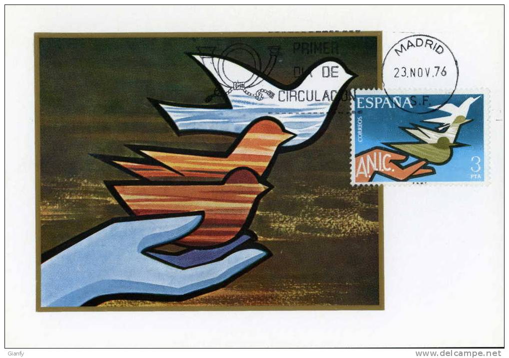 SPAGNA SPAIN MAXIMUM MAXIMA MAXI CARD A.N.I.C. 1976 PERFETTA  FDC - Tarjetas Máxima