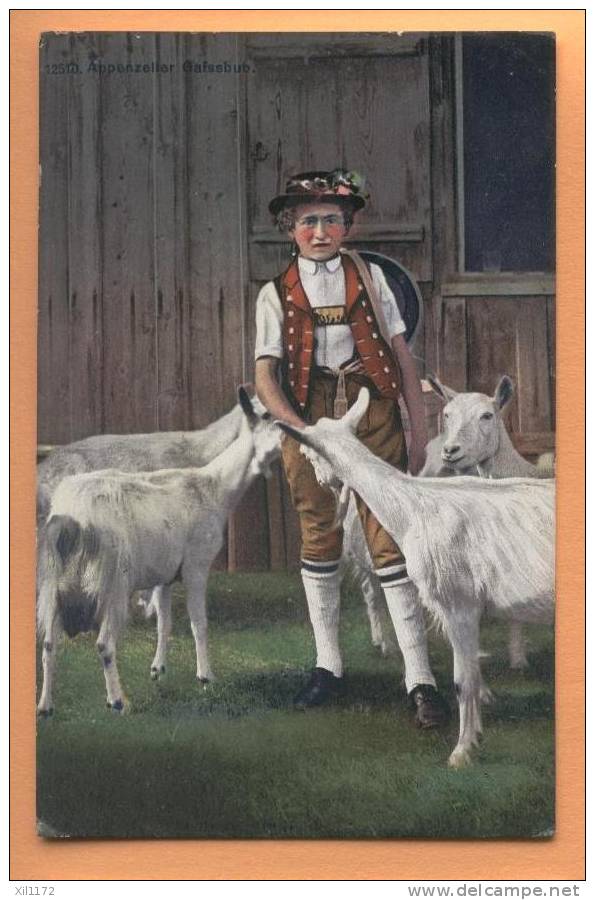 Ch118a Armailli Et Ses Chèvres, Ziege,Giessen,goat,capre.Appenzeller Gaissbueb. Cachet Thal St Gallen 1918 - Appenzell