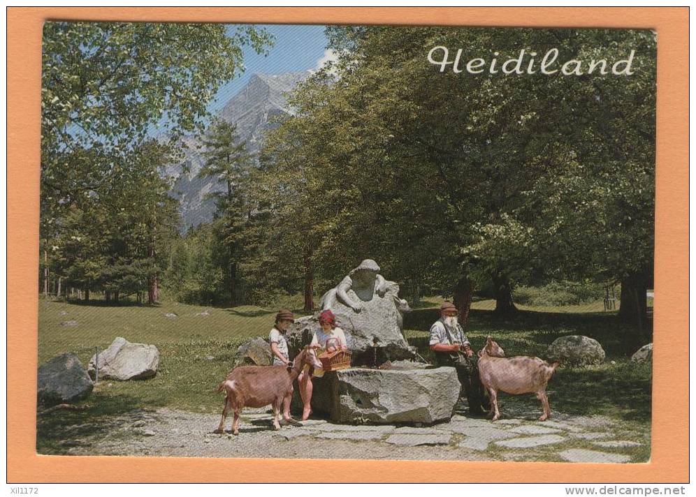 Ch125a Heidiland à Maienfeld, Chèvres Et Touristes Près De La Fontaine,Heidi. Goat,Ziege.Brunnen.Ed.Fetzer Bad Ragaz - Maienfeld