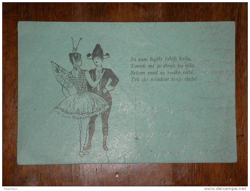 Woman,Lady,Fairy,Poem,Masquerade,Invitation,vintage  Postcard - Réceptions