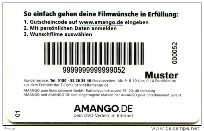 @+ Carte Cadeau - Gift Card : AMANGO 3 Film - Allemagne (verso MUSTER). - Tarjetas De Fidelización Y De Regalo