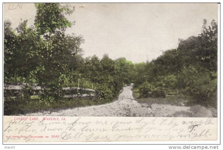 Waverley Iowa, Lover´s Lane Romance, 1900s Vintage Antique Postcard - Other & Unclassified