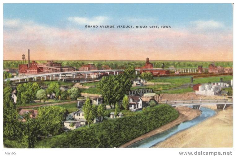 Sioux City Iowa, Grand Avenue Viaduct, On C1940s(?) Vintage Postcard - Otros & Sin Clasificación