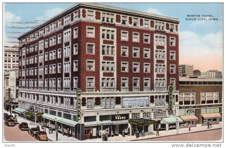 Sioux City Iowa, Martin Hotel Lodging On C1930s Vintage Postcard - Otros & Sin Clasificación