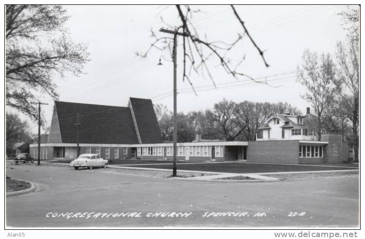 Spencer Iowa, Congregational Church, Auto, On C1950s Vintage Real Photo Postcard - Otros & Sin Clasificación