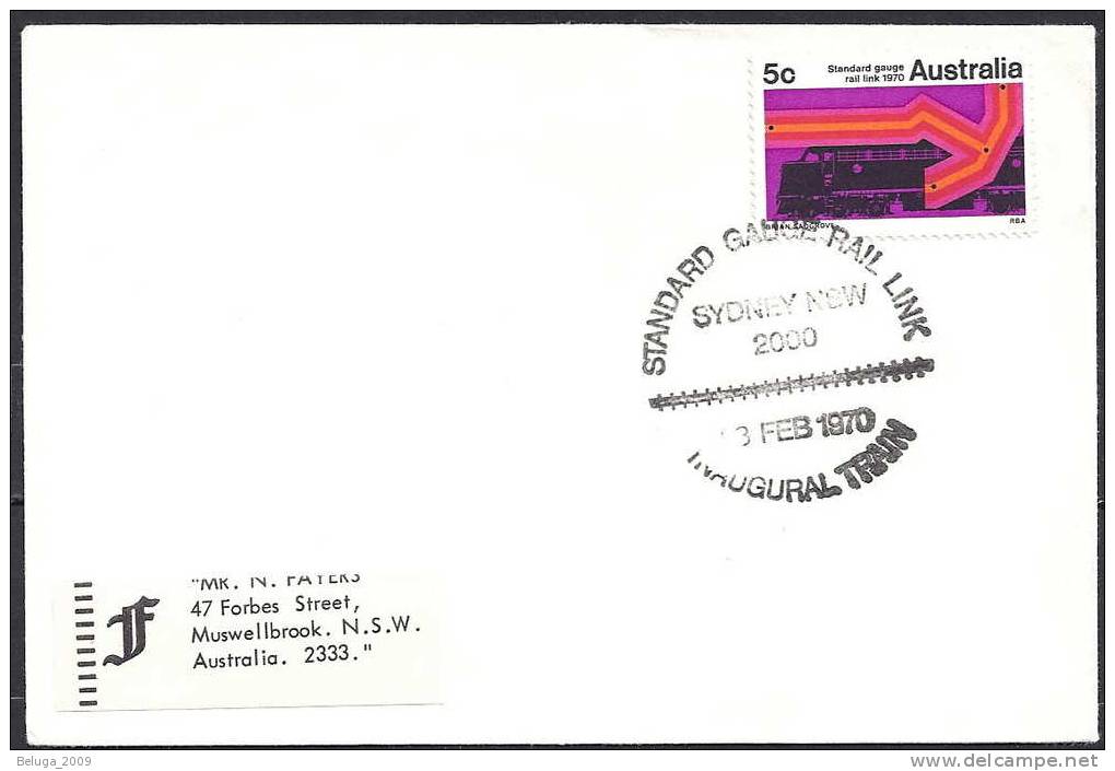 Australia 1970 - Standard Gauge Rail Link - Inaugural Train Cover - Lettres & Documents