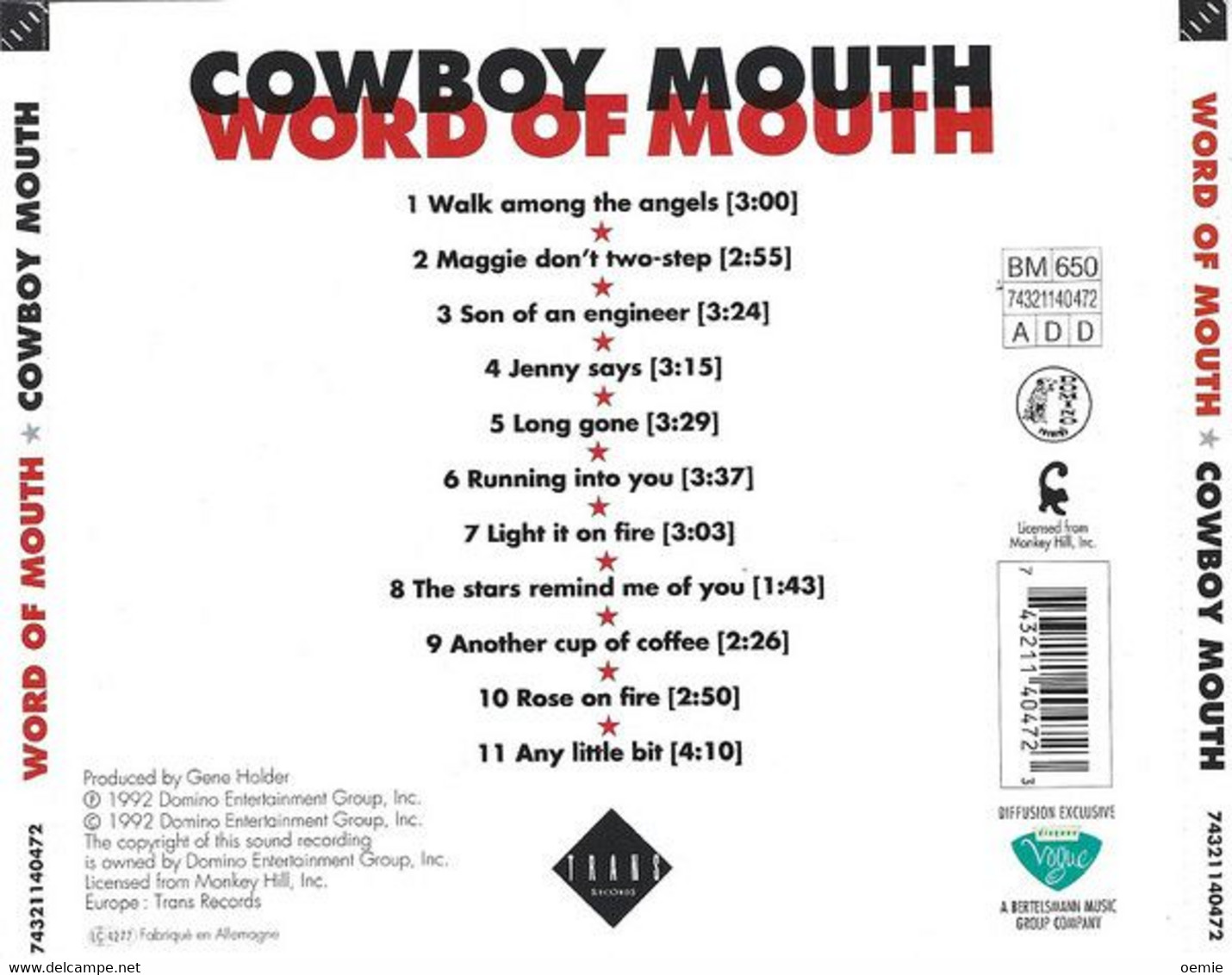 Cowboy  Mouth  °°°°°°°   Wordd Of Mounth  Cd - Country En Folk