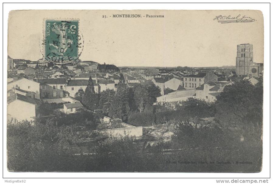 MONTBRISON (Loire), Panorama. Noir Et Blanc, Édition Bouchardon, Tabacs, Rue Tupinerie à Montbrison. 1910 - Montbrison