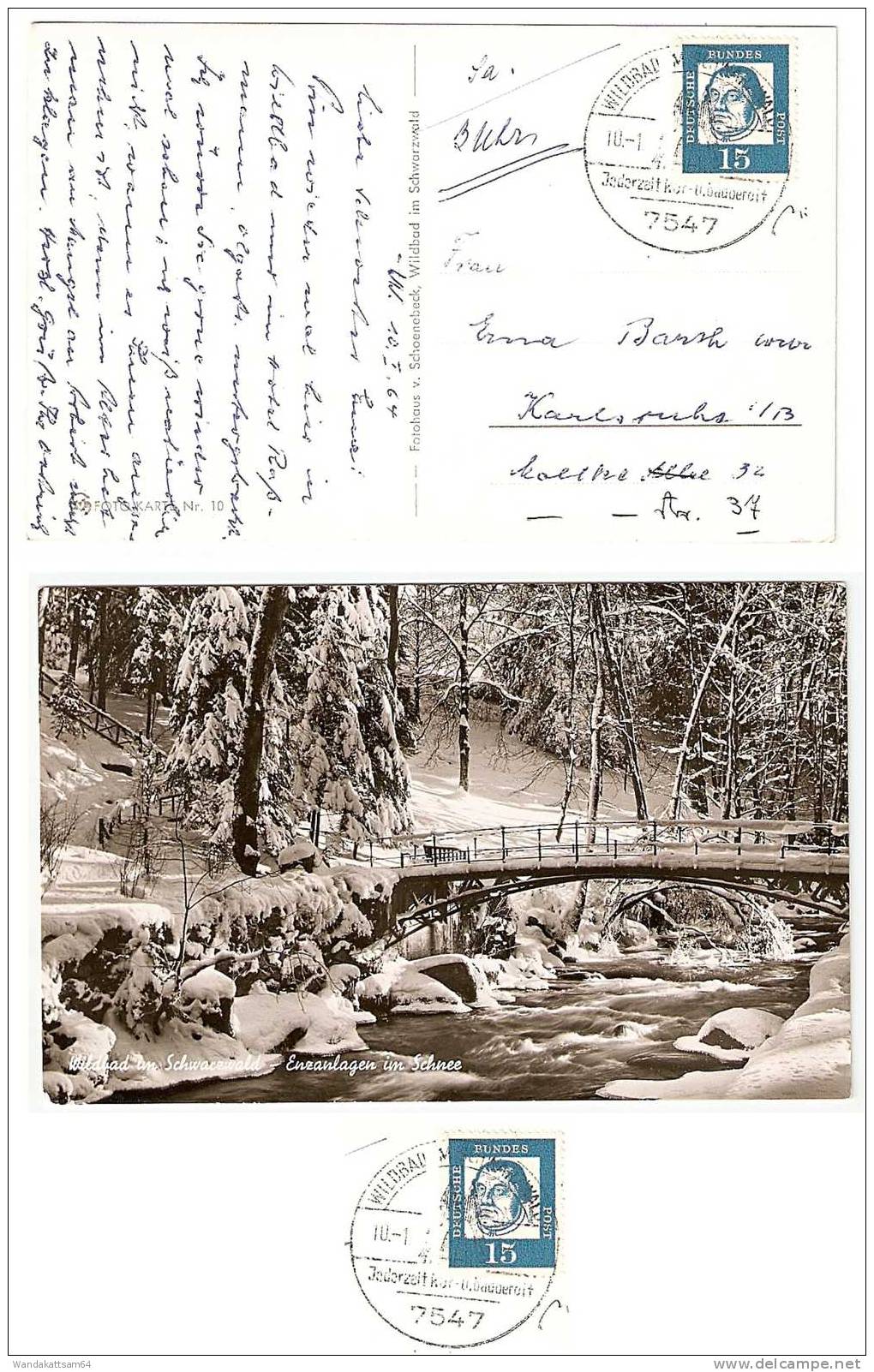 AK 10 Wildbad Im Schwarzwald Enzanlagen Im Schnee 10.1.64 7547 WILDBAD IM SCHWARZWALD Jederzeit Kur-u.badbereit - Calw