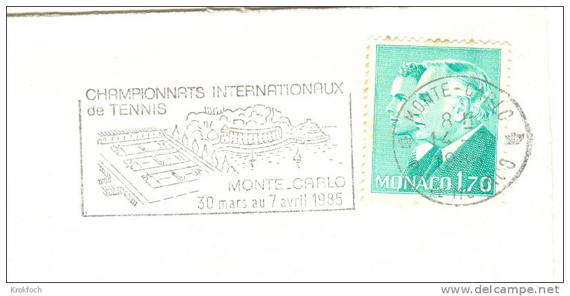 Monaco - Flamme 1985 Championnat Tennis - Lettre Entière - Postmarks