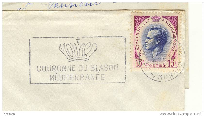 Monaco - Flamme 1955 Couronne Méditerranée - Lettre Entière - Marcophilie