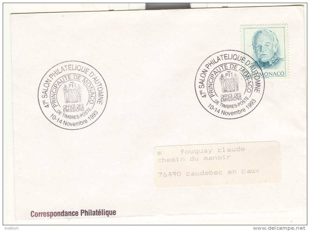 Monaco - BT 1993 Salon Philatélique D' Automne - Lettre Entière - Postmarks